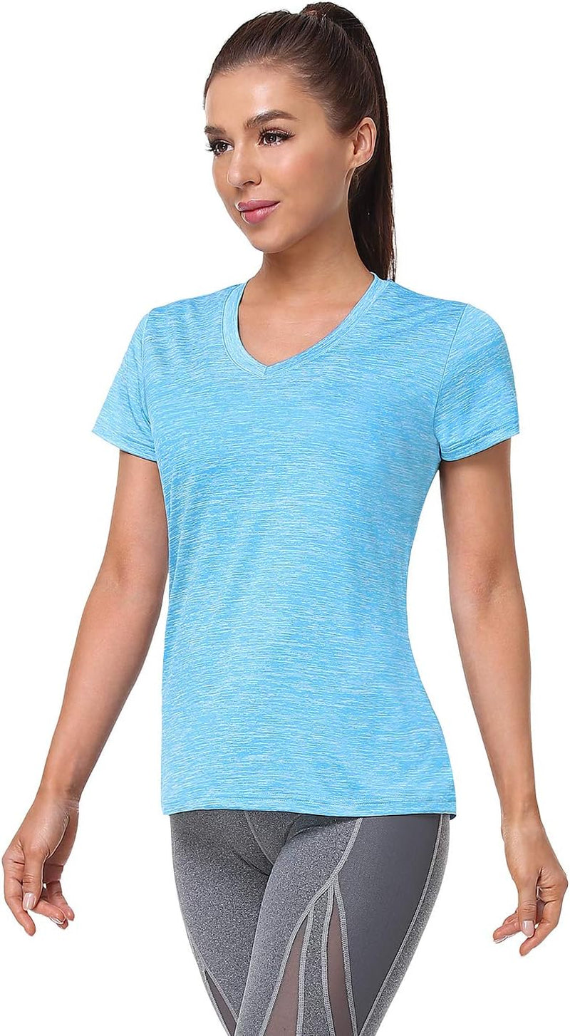 5-Pack Women'S Short Sleeve Dry Fit T-Shirt Moisture Wicking V-Neck Tee | Exercise Yoga Tees,Quick Dry Tops for Workout,Gym