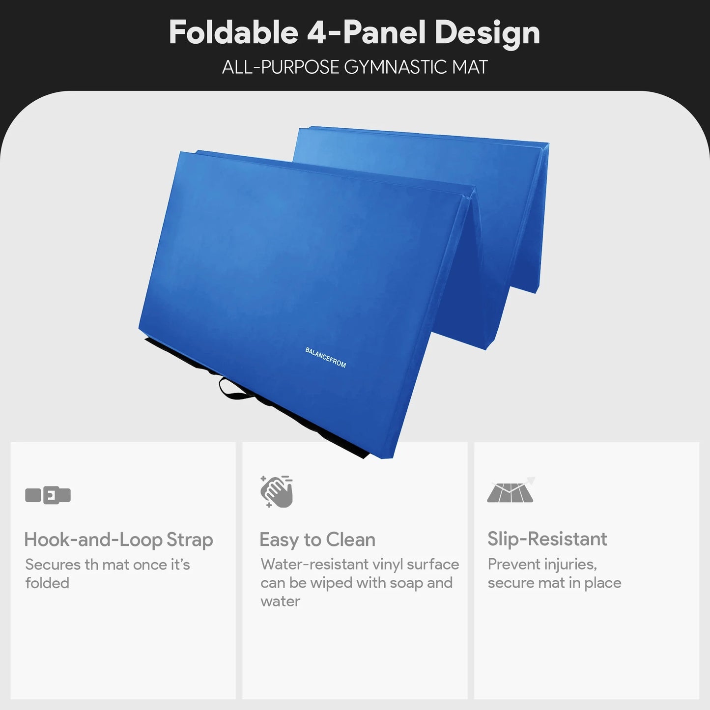 10Ft X 4Ft X 2In 4-Panel All-Purpose Folding Gymnastics Mat, Blue
