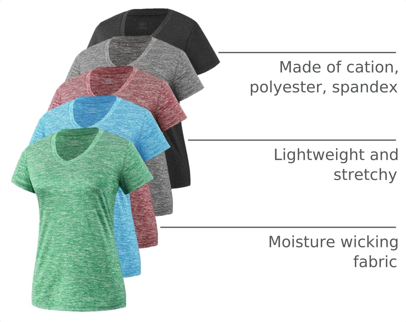 5-Pack Women'S Short Sleeve Dry Fit T-Shirt Moisture Wicking V-Neck Tee | Exercise Yoga Tees,Quick Dry Tops for Workout,Gym