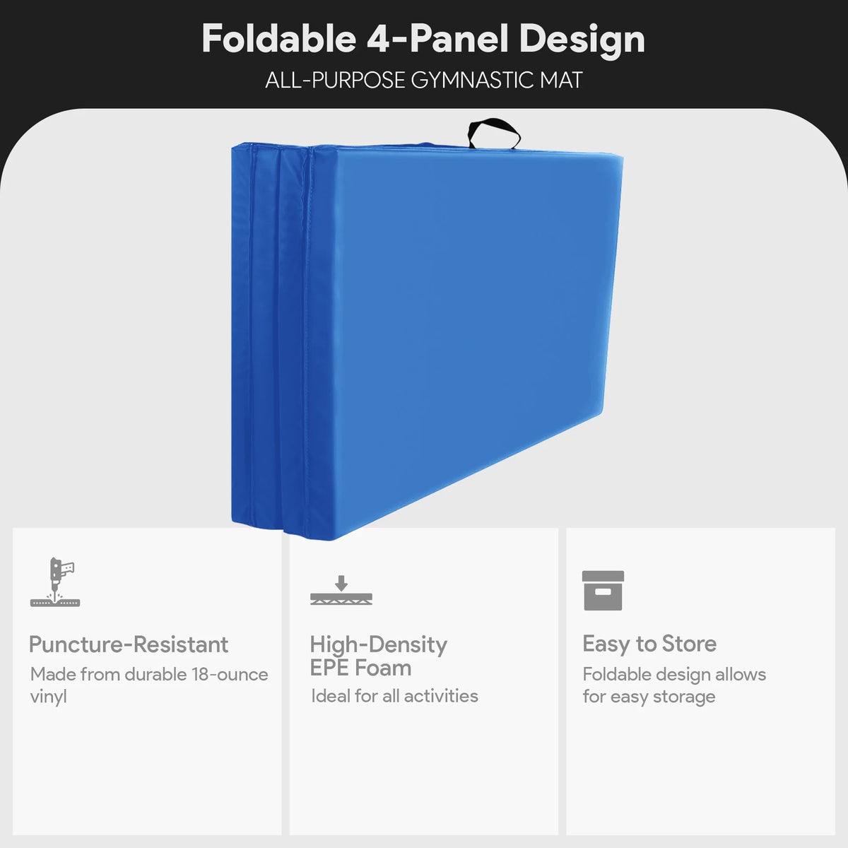 10Ft X 4Ft X 2In 4-Panel All-Purpose Folding Gymnastics Mat, Blue