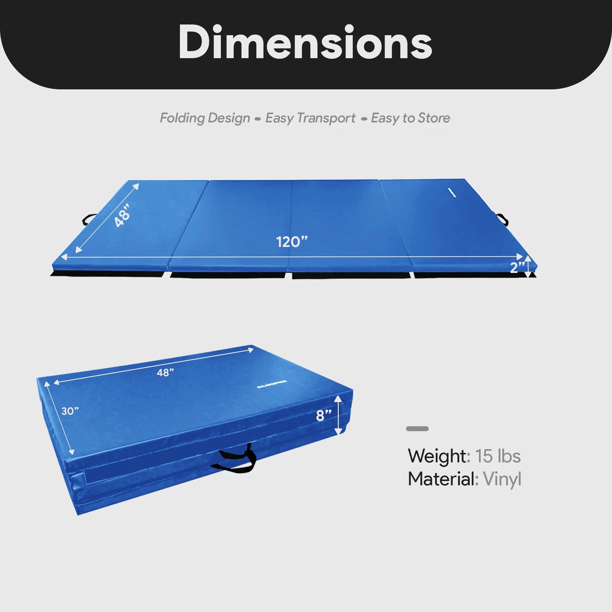 10Ft X 4Ft X 2In 4-Panel All-Purpose Folding Gymnastics Mat, Blue